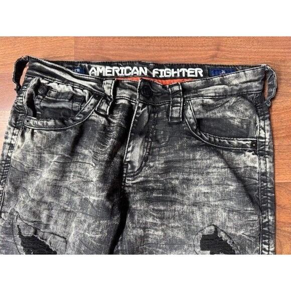 American Fighter Striker Jeans Mens 31 (31x33) Black Relaxed Straight Distressed - Picture 5 of 16